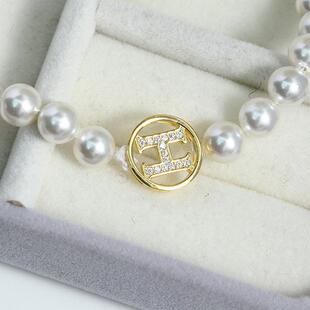 DIY珍珠配件新款S925纯银光面镂空镶锆H字母项链扣子连接搭扣简约