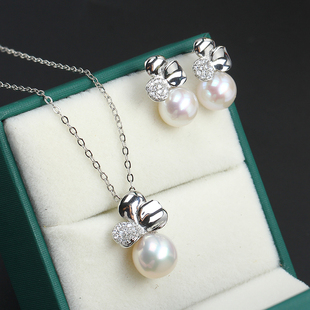 S925纯银电镀K金色三瓣花朵珍珠项链耳钉套装空托DIY配饰配件气质