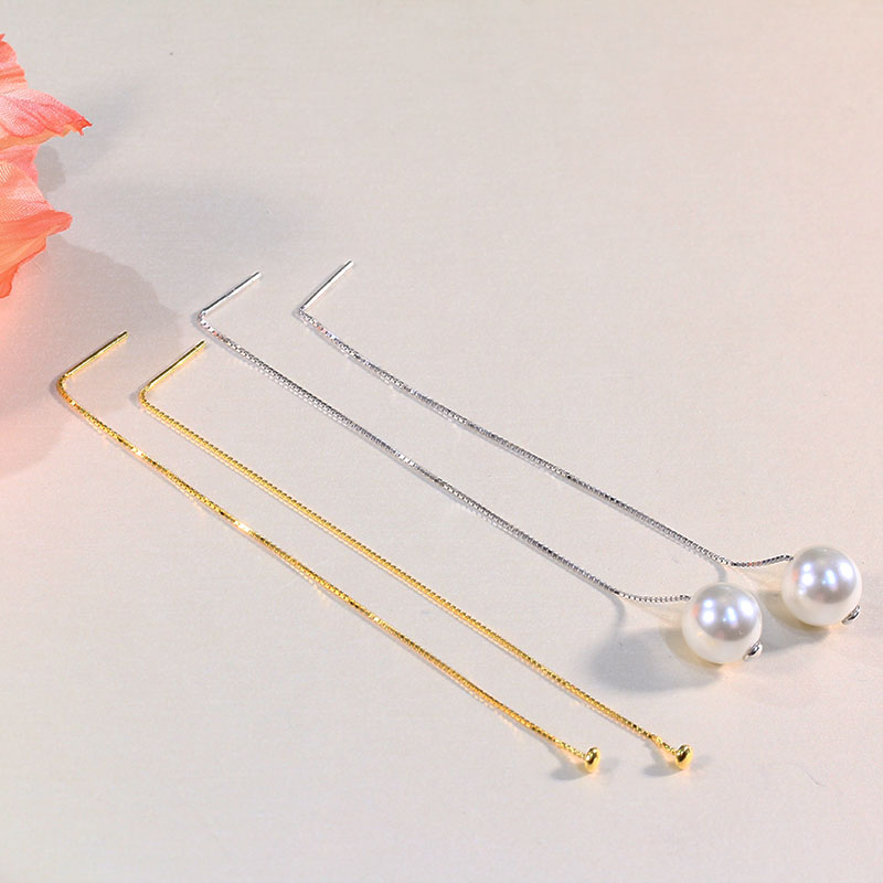 S925纯银新款设计流苏珍珠耳线