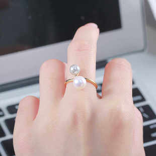 DIY珍珠配件新款S925纯银双头珍珠戒指空托简约时尚精致开口调节Z