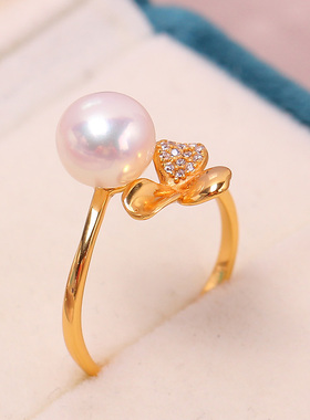 S925纯银简约珍珠戒指DIY空托