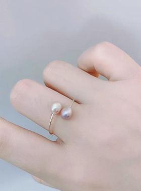 S925纯银时尚百搭双珠戒指空托