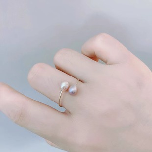 DIY珍珠配件新款S925纯银时尚百搭双珠戒指指环空托小众设计感Y