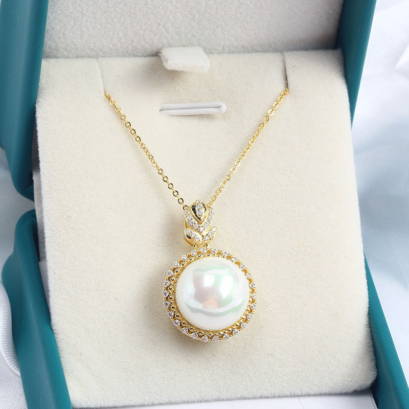 S925纯银圆环锆石珍珠吊坠空托