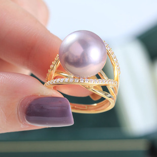 DIY珍珠配件 S925纯银流线造型设计珍珠戒指空托轻奢高级感指环