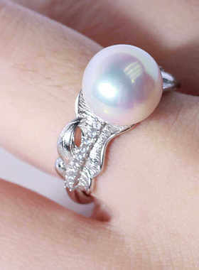 DIY珍珠配件新款S925纯银波浪形镶钻戒指空托精致时尚简约百搭Y