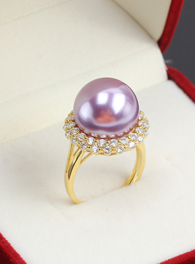 圆形满锆简单精致大珠款珍珠戒指