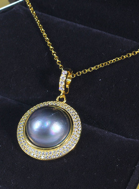 S925纯银时尚天然马贝珍珠吊坠