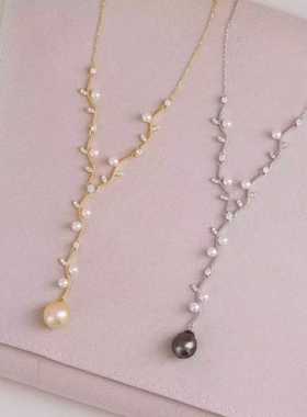 S925银精致枝叶项链空托