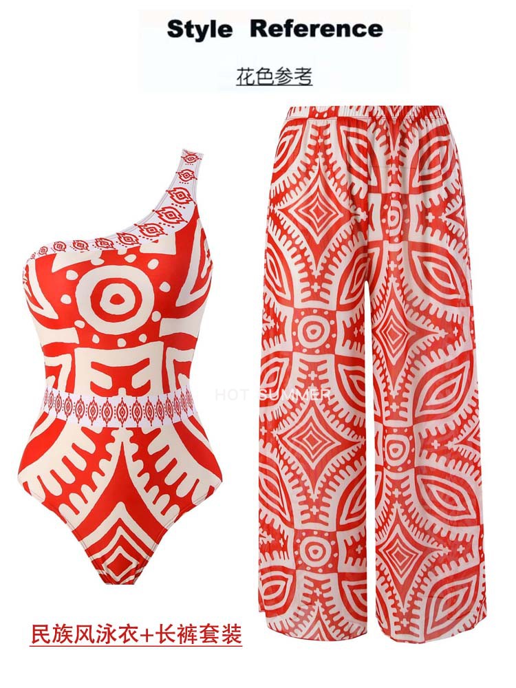 民族风泳衣女款度假风保守游泳装长裤套装遮肉比基尼温泉沙滩海夏