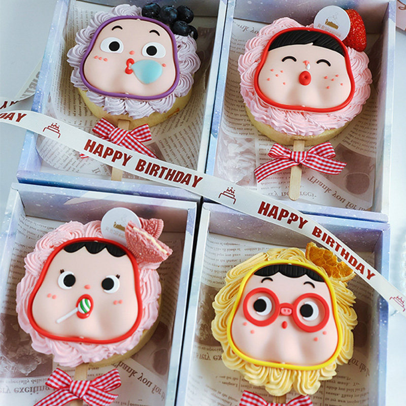 六一儿童节萌娃嘟嘟脸蛋糕装饰摆件软胶可爱男女孩卡通瑞士卷配件