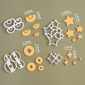 中国风铜钱元 宝五角星翻糖塑料切模新年发财蛋糕烘焙压刻印字模具