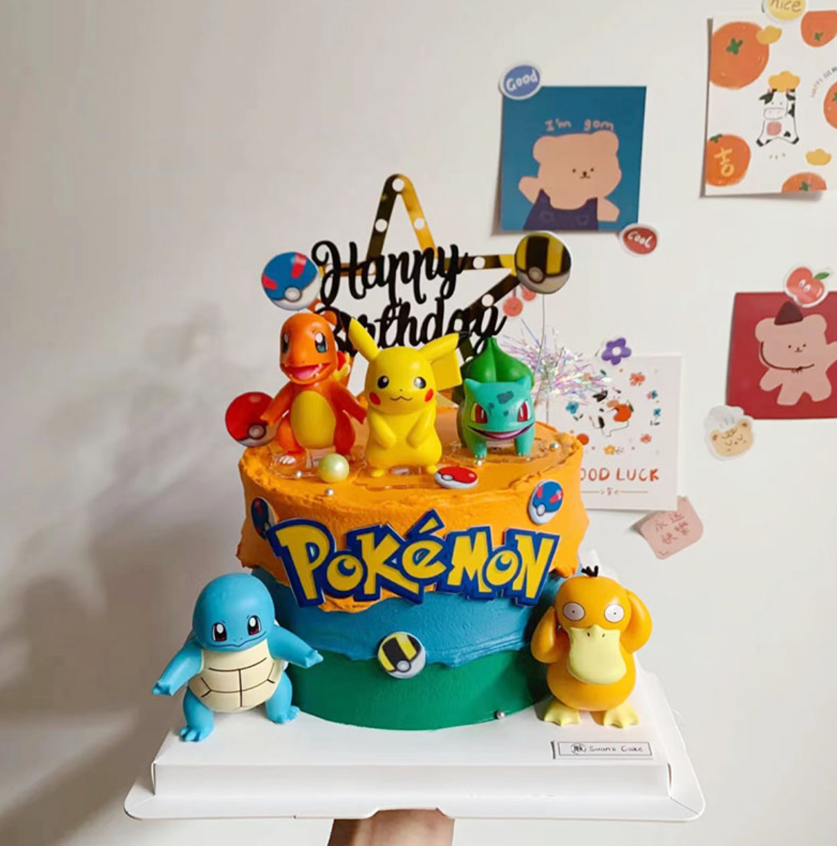 神奇宝贝皮卡丘精灵球蛋糕装饰摆件网红可达鸭男孩生日甜品台装扮