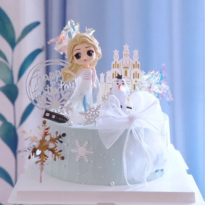女孩生日蛋糕装饰艾莎公主摆件