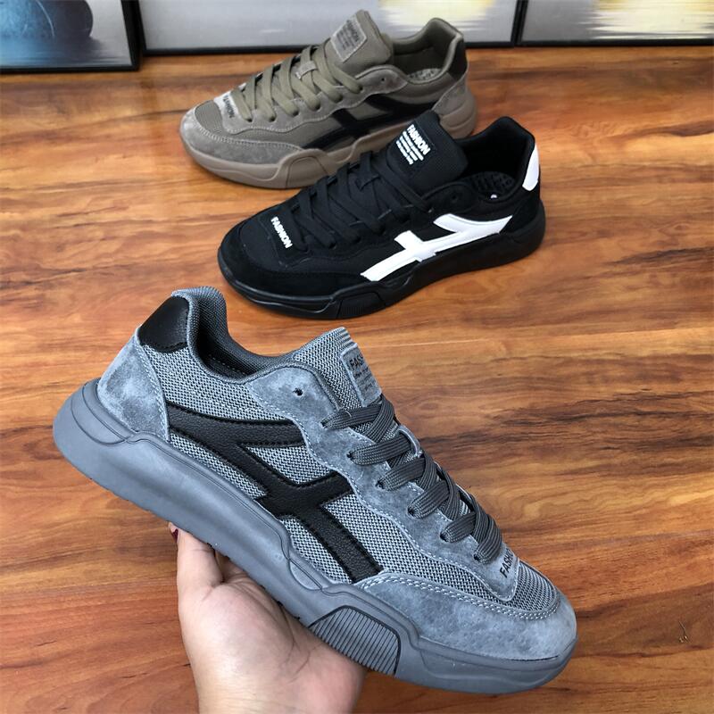 冬季男鞋2025年新款休闲鞋圆头系带拼色青年网面运动鞋透气软底鞋