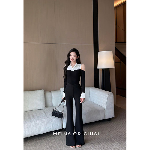 MEINA【纽约秀场】气质拼接设计感法式百搭修身显瘦高级感上衣