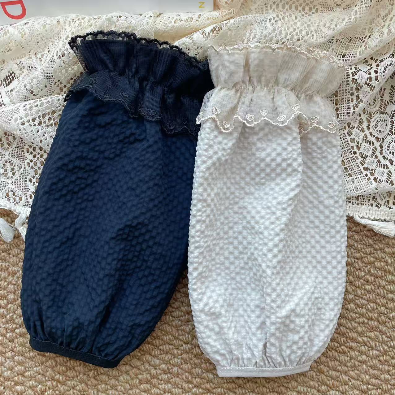 秋冬女成人袖套中长款学生花边薄防水防脏家务工作羽绒服护袖洋气