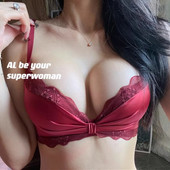 内衣女小胸聚拢bra蕾丝绸缎面红色结婚本命年性感无钢圈文胸套装