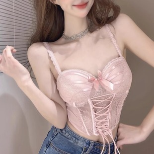 2024纯欲辣妹性感文胸吊带女秋冬鱼骨绑带背心蕾丝内搭打底外穿