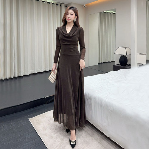 秋装女装加小码XXS矮个子150cm新款长袖连衣裙网纱收腰大摆裙女