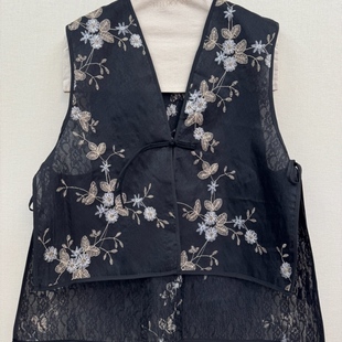 花姐 高级复古新刺绣盘扣背心马夹前短后长 友情路