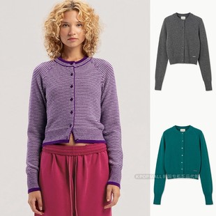 代购 修身 直邮BUDHI 短款 圆领纽扣针织复古感外套 MUDRA 韩国正品