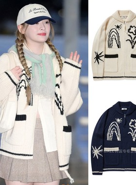 【FALLETT】STAYC尹势银Seeun同款提花拉链针织毛衣外套 韩国代购
