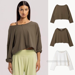 女新品 韩国代购 25春季 MUDRA 宽松斜肩毛边T恤瑜伽服上衣 BUDHI