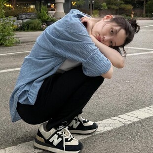 LOW CLASSIC韩国代购 IU同款蓝色格子衬衫宽松显瘦设计感长袖上衣