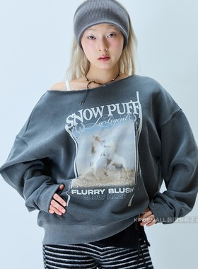 LARTIGENT 韩国代购 KISSOFLIFE JULIE同款 L21灰马单肩卫衣 正品