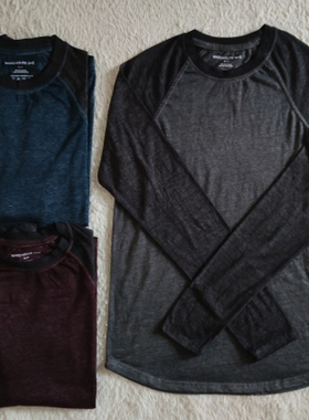 Warehouse one男长袖T恤圆领拼色宽松大码美式复古