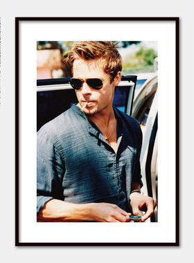 黑白欧美电影人物海报布拉德皮特Brad Pitt房间墙壁有框装饰挂画