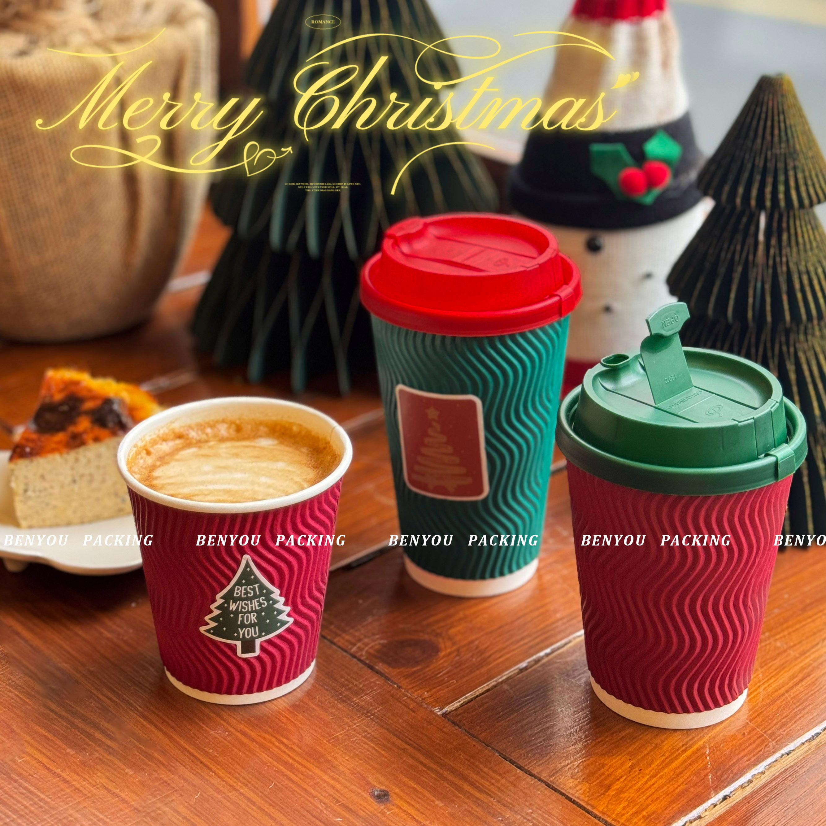 圣诞节纸杯双层加厚外带瓦楞杯