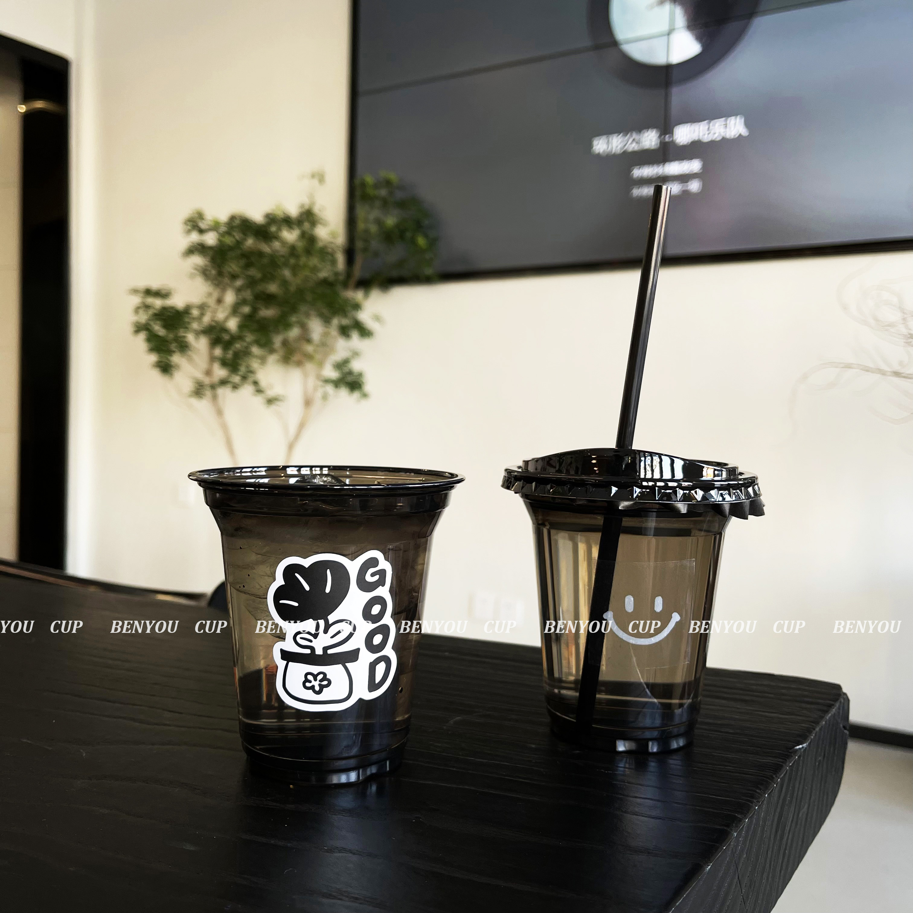 黑色黑武士一次性塑料杯平底杯