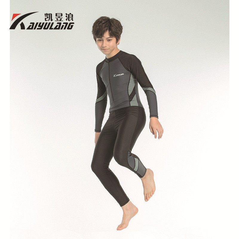 男孩学生泳衣长袖长裤防晒保守运动专业速干训练连体60-110斤冲浪
