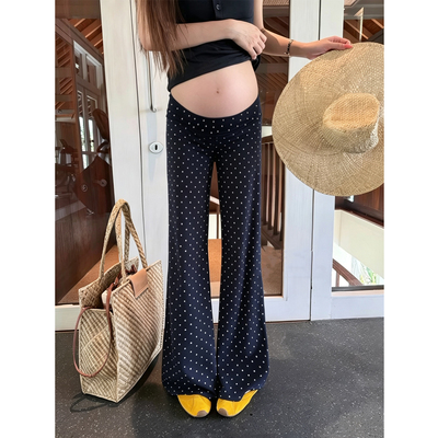 藏青色孕妇波点微喇裤子夏季薄款外穿弹力显瘦孕期不勒肚子拖地裤