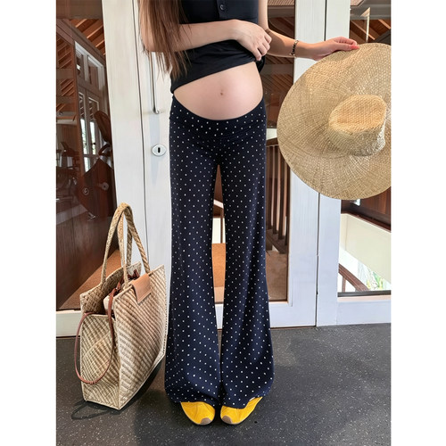 藏青色孕妇波点微喇裤春夏季薄款外穿弹力显瘦孕期不勒肚子拖地裤
