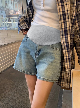 孕妇牛仔短裤春夏季薄款外穿托腹热裤孕期不勒肚子小个子阔腿裤子
