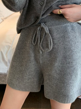 灰色针织孕妇阔腿裤短裤2025秋冬装宽松小个子显瘦休闲裤直筒靴裤