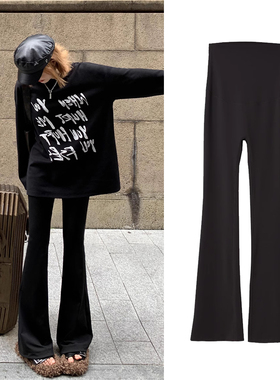 孕妇鲨鱼皮喇叭裤秋冬季加绒2025新款外穿孕期托腹打底裤瑜伽长裤