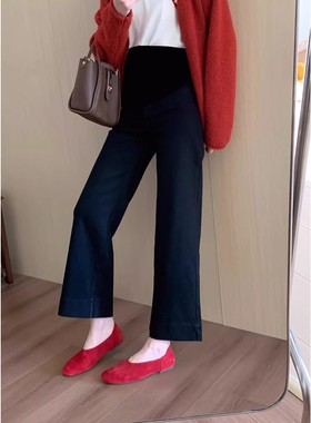 孕妇直筒牛仔裤子秋冬季2025新款外穿孕期不勒肚子黑色托腹九分裤