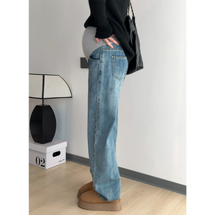 孕妇阔腿牛仔裤子不勒肚子秋冬季2025新款外穿孕期冬装加绒打底裤