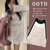 上衣春夏季 T恤慵懒风罩衫 新款 宽松字母印花防晒长袖 韩版 孕妇春装