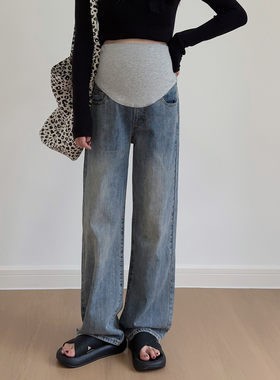 孕妇阔腿牛仔裤子秋冬季加绒加厚2025新款孕期不勒肚子外穿打底裤