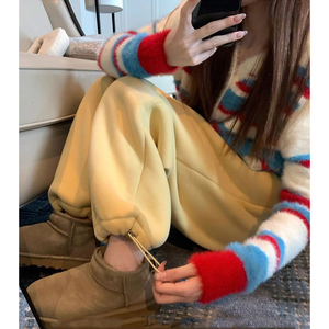孕妇羊羔绒阔腿裤子秋冬外穿加绒加厚宽松显瘦直筒休闲束脚运动裤