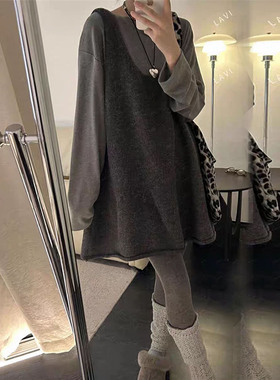 孕妇套装2025新款慵懒风宽松圆领长袖内搭上衣无袖背心连衣裙秋装