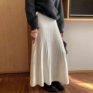 无托腹孕妇针织半身裙秋冬季 可调节A字裙子包臀百褶伞裙 2025新款