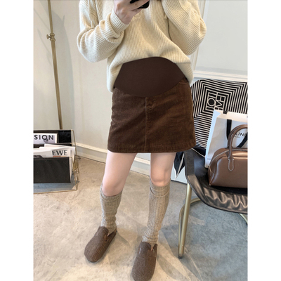 AUMS孕妇灯芯绒包臀半身裙