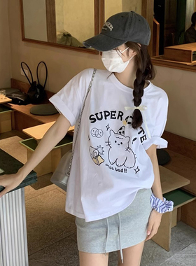 孕妇装上衣女夏装2025新款时尚宽松圆领卡通字母印花短袖T恤夏季