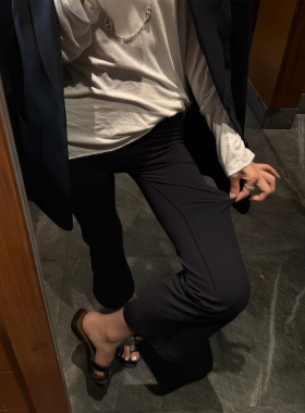 孕妇鲨鱼喇叭裤子九分春夏季薄款外穿显瘦百搭黑色高弹托腹瑜伽裤